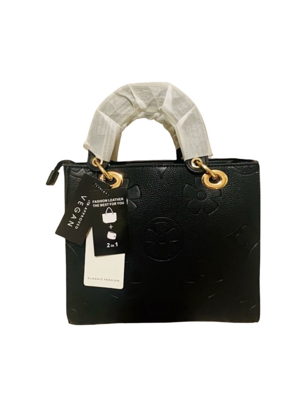 Black Embossed FAUX Leather Satchel with Wallet FINAL PRICE DROP - Picture 2 of 8